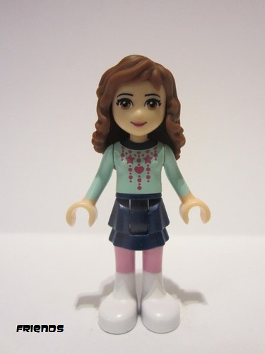 lego 2012 mini figurine frnd030 Olivia Dark Blue Layered Skirt, Light Aqua Long Sleeve Christmas Top 