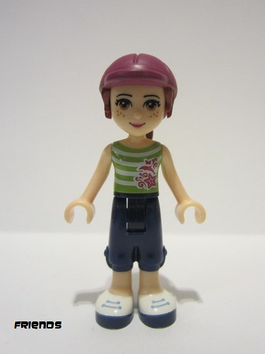 lego 2015 mini figurine frnd110 Mia Dark Blue Cropped Trousers, Lime and White Striped Top, Helmet 