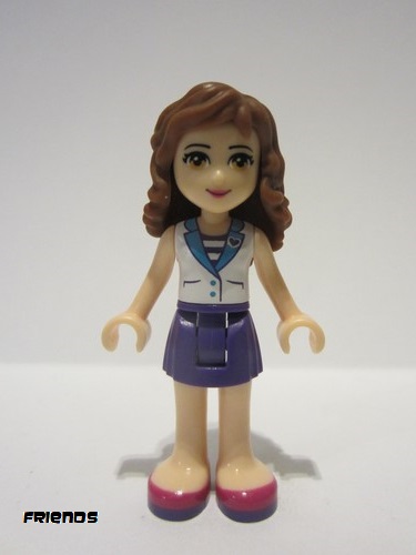 lego 2015 mini figurine frnd111 Olivia Dark Purple Skirt, White Top with Medium Azure Collar, Striped Inset 