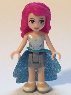 lego 2015 mini figurine frnd123 Livi Flat Silver Layered Skirt, White Top with Metallic Geometric, Dark Azure Sequined Cloth Skirt 