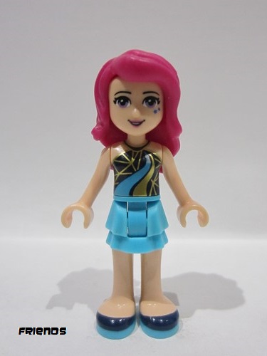 lego 2016 mini figurine frnd140 Livi Medium Azure Layered Skirt, Dark Blue Top with Gold and Medium Azure Curved Stripes 