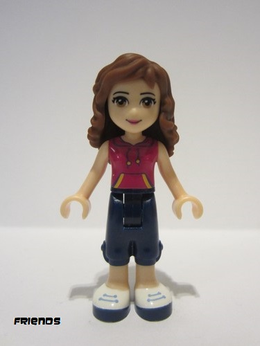 lego 2016 mini figurine frnd144 Olivia Dark Blue Cropped Trousers, Magenta Top with Yellow and Dark Purple Stripes 