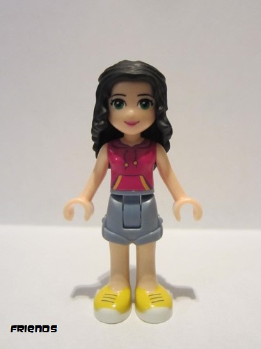 lego 2016 mini figurine frnd149 Emma Sand Blue Shorts, Magenta Top with Yellow and Dark Purple Stripes 