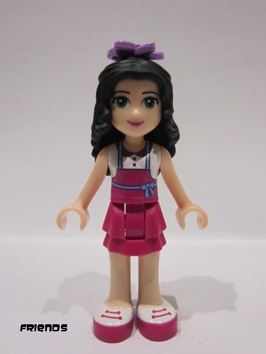 lego 2016 mini figurine frnd172 Emma Magenta Layered Skirt, White Top with Magenta Apron, Medium Lavender Flower 