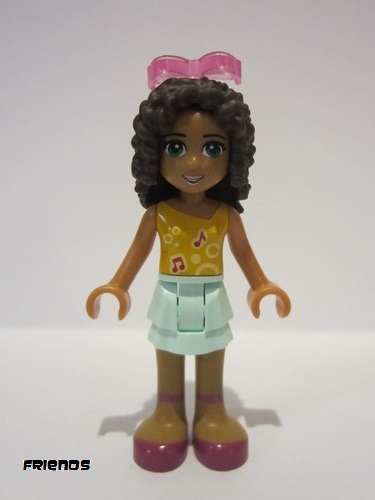 lego 2016 mini figurine frnd173 Andrea Light Aqua Layered Skirt, Bright Light Orange Top with Music Notes, Trans-Dark Pink 
