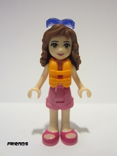 lego 2017 mini figurine frnd230 Olivia Dark Pink Shorts, Dark Pink and White Swimsuit Top, Life Jacket, Sunglasses 