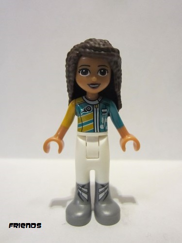 lego 2018 mini figurine frnd253 Andrea White Trousers, Bright Light Orange and Dark Turquoise Racing Jacket 