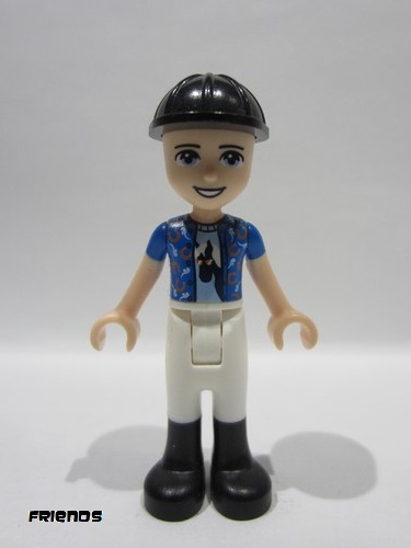 lego 2019 mini figurine frnd286 Zack White Riding Pants, Blue Shirt over Medium Blue T-Shirt, Black Construction Helmet 