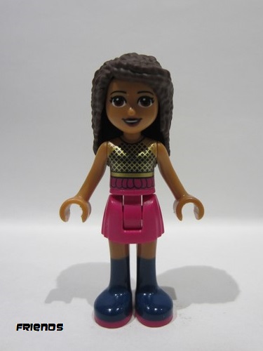 lego 2019 mini figurine frnd296 Andrea Dark Pink Skirt, Black Top with Gold Mesh 