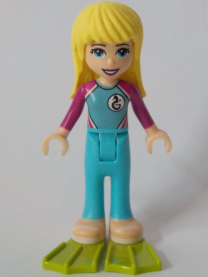 lego 2019 mini figurine frnd321 Stephanie Medium Azure and Magenta Wetsuit, Lime Flippers 