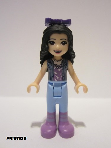 lego 2019 mini figurine frnd329 Emma Medium Lavender Top with White Birds, Sand Blue Vest, Medium Light Blue Trousers, Bow 