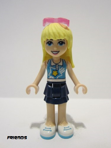 lego 2020 mini figurine frnd0345 Stephanie Dark Blue Layered Skirt, Medium Azure and White Top, Sunglasses 