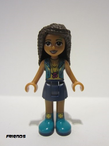 lego 2020 mini figurine frnd0348 Andrea Dark Blue Skirt, Dark Turquoise Vest and Music Notes Necklace Top 