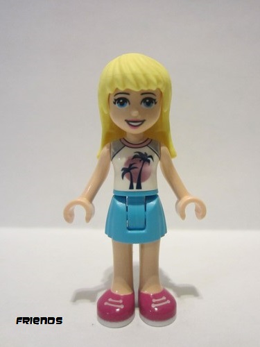 lego 2020 mini figurine frnd353 Stephanie Medium Azure Skirt, White Top with Palm Trees 