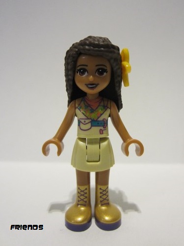 lego 2020 mini figurine frnd394 Andrea Tan Skirt, Coral, Lime and Medium Azure Top, Gold Boots, Flower 
