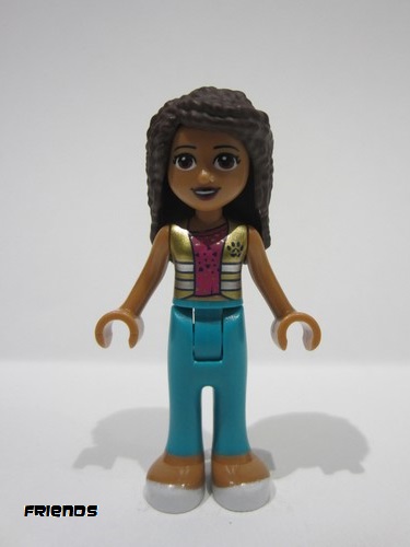 lego 2021 mini figurine frnd434 Andrea Dark Turquoise Pants, Magenta Top with Metallic Gold Vest 