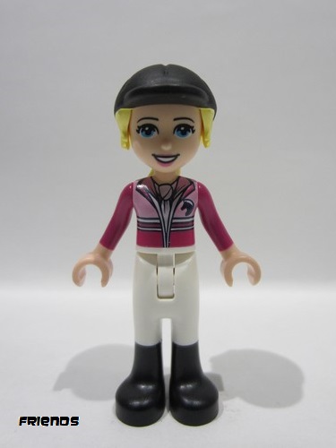 lego 2021 mini figurine frnd458 Stephanie White Riding Pants, Magenta Jacket, Riding Helmet with Bright Light Yellow Ponytail 