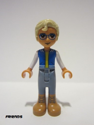 lego 2022 mini figurine frnd502 Sebastian Medium Nougat Boots, Sand Blue Trousers, Blue Vest with Pockets, Yellow Undershirt 
