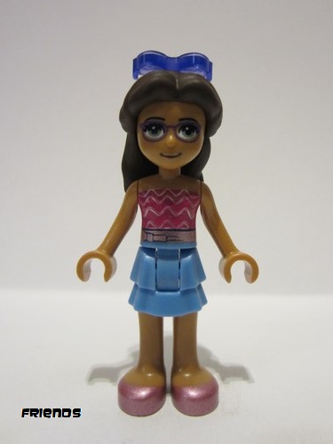 lego 2022 mini figurine frnd503 Layla Medium Blue Skirt, Dark Pink Top with Metallic Pink Belt, Sunglasses 