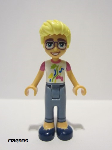 lego 2023 mini figurine frnd630 Olly White Shirt with Dark Pink Short Sleeves, Sand Blue Trousers, Dark Blue Shoes 