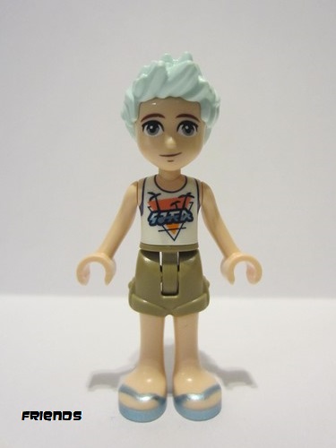 lego 2023 mini figurine frnd644 Charli White Top with Dark Blue Trim and Palm Trees, Dark Tan Shorts, Metallic Light Blue Shoes 