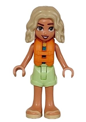 lego 2023 mini figurine frnd648 Nova Yellowish Green Shorts over Coral, Dark Turquoise and Dark Blue Swimsuit, Orange Life Jacket, Bright Light Yellow Sandals 