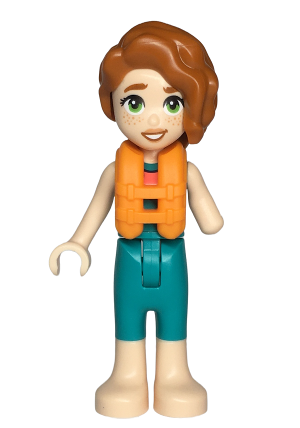 lego 2023 mini figurine frnd653 Autumn Dark Turquoise Wetsuit, Orange Life Jacket, Light Nougat Legs and Feet 