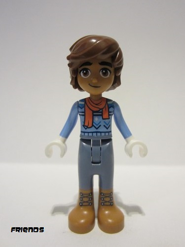 lego 2023 mini figurine frnd668 Leo Bright Light Blue Sweater, Coral Scarf, Sand Blue Trousers, Medium Nougat Boots 