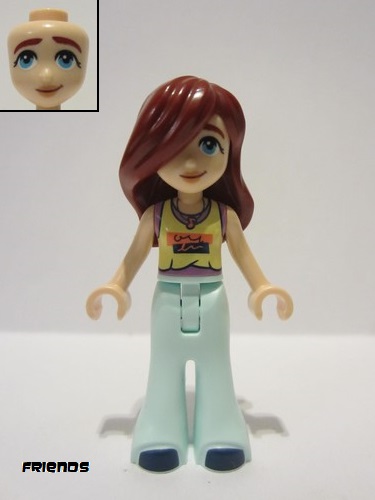 lego 2024 mini figurine frnd678 Paisley Bright Light Yellow and Medium Lavender Tank Top, Light Aqua Trousers Bell-Bottoms, Dark Blue Shoes 