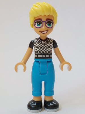 lego 2024 mini figurine frnd688 Olly Black and White Mesh T-Shirt, Dark Azure Trousers, Black Shoes 