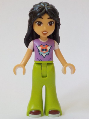 lego 2024 mini figurine frnd689 Liann Medium Lavender Top, Lime Trousers Bell-Bottoms, Dark Red Shoes 