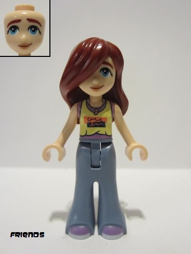 lego 2024 mini figurine frnd695 Paisley Bright Light Yellow and Medium Lavender Tank Top, Sand Blue Trousers Bell-Bottoms, Medium Lavender Shoes 