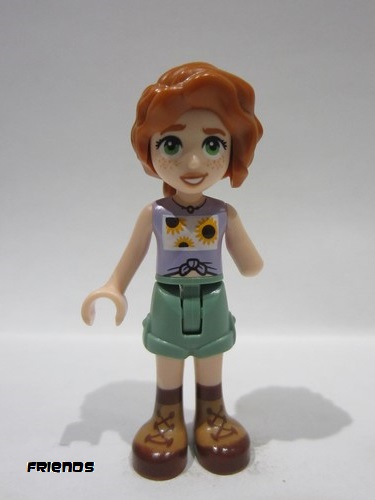 lego 2024 mini figurine frnd733 Autumn Lavender Vest with Sunflowers, Sand Green Shorts, Nougat and Reddish Brown Boots 