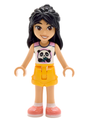 lego 2025 mini figurine frnd853 Liann White Top with Panda, Bright Light Orange Shorts, Coral Shoes 
