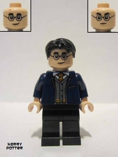 lego 2022 mini figurine hp346 Harry Potter Dark Blue Open Jacket Over Gryffindor Cardigan Sweater, Black Legs 