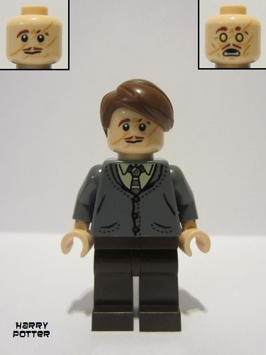 lego 2023 mini figurine hp420 Professor Remus Lupin Dark Bluish Gray Cardigan, Tan Shirt 