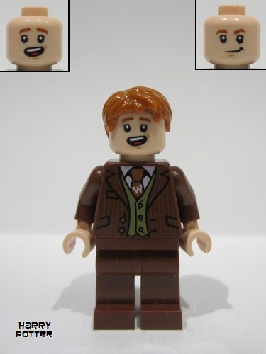 lego 2023 mini figurine hp433 Fred Weasley Reddish Brown Suit, Dark Orange Tie, Grin / Smiling 