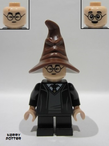 lego 2024 mini figurine hp466 Harry Potter Hogwarts Robe, Black Tie and Short Legs, Reddish Brown Sorting Hat 