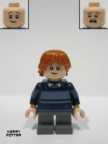 lego 2024 mini figurine hp477 Ron Weasley Dark Blue Striped Sweater, Dark Bluish Gray Short Legs 