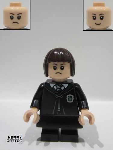 lego 2024 mini figurine hp492 Pansy Parkinson Slytherin Robe Clasped, Black Skirt, Black Short Legs with Dark Bluish Gray Stripes 