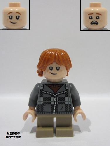 lego 2024 mini figurine hp496 Ron Weasley Dark Bluish Gray Plaid Jacket, Dark Tan Short Legs 