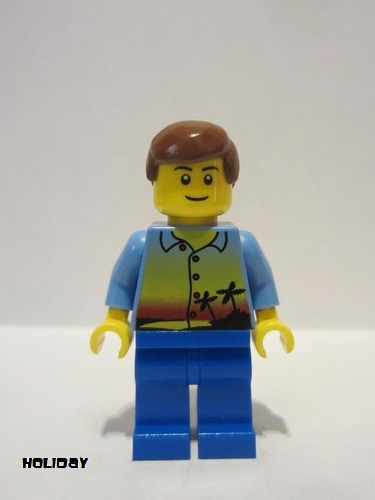 lego 2013 mini figurine hol017 Citizen Sunset and Palm Trees - Blue Legs, Reddish Brown Male Hair 