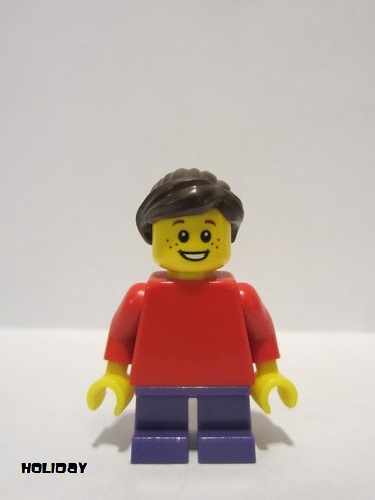 lego 2013 mini figurine hol018 Citizen Plain Red Torso with Red Arms, Dark Purple Short Legs, Dark Brown Ponytail and Swept Sideways Fringe 