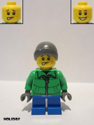 lego 2018 mini figurine hol128 Citizen Parka with Zipper, Blue Short Legs, Ski Beanie, Freckles 