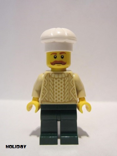 lego 2018 mini figurine hol129 Chef Tan Knit Sweater, Dark Green Legs, Bushy Moustache 