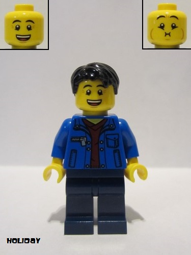 lego 2020 mini figurine hol184 Man Black Hair, Blue Jacket, Dark Red Shirt, Dark Blue Legs 