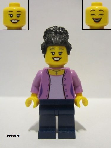 lego 2021 mini figurine hol255 Mom Medium Lavender Jacket, Dark Blue Legs, Black Coiled Hair 