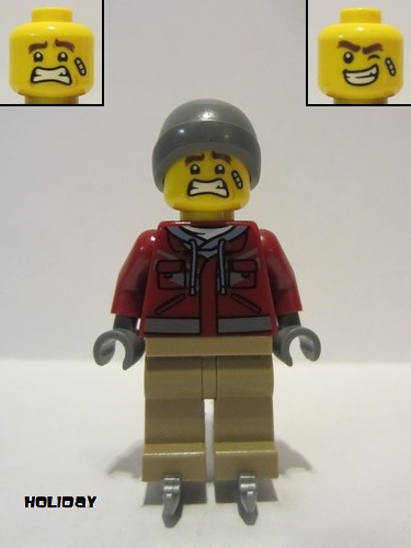 lego 2022 mini figurine hol281 Man Dark Red Jacket, Dark Tan Legs, Dark Bluish Gray Beanie, Ice Stakes 