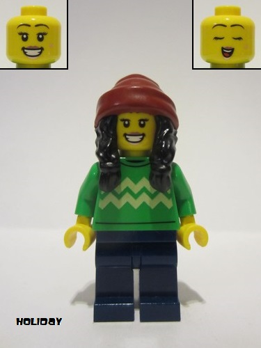 lego 2022 mini figurine hol286 Holiday Shopper Bright Green Sweater 