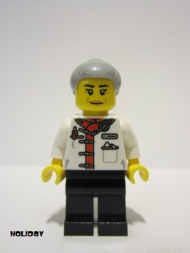 lego 2024 mini figurine hol340 Restaurant Worker Female, White Uniform Jacket, Black Legs, Light Bluish Gray Hair with Top Knot Bun 